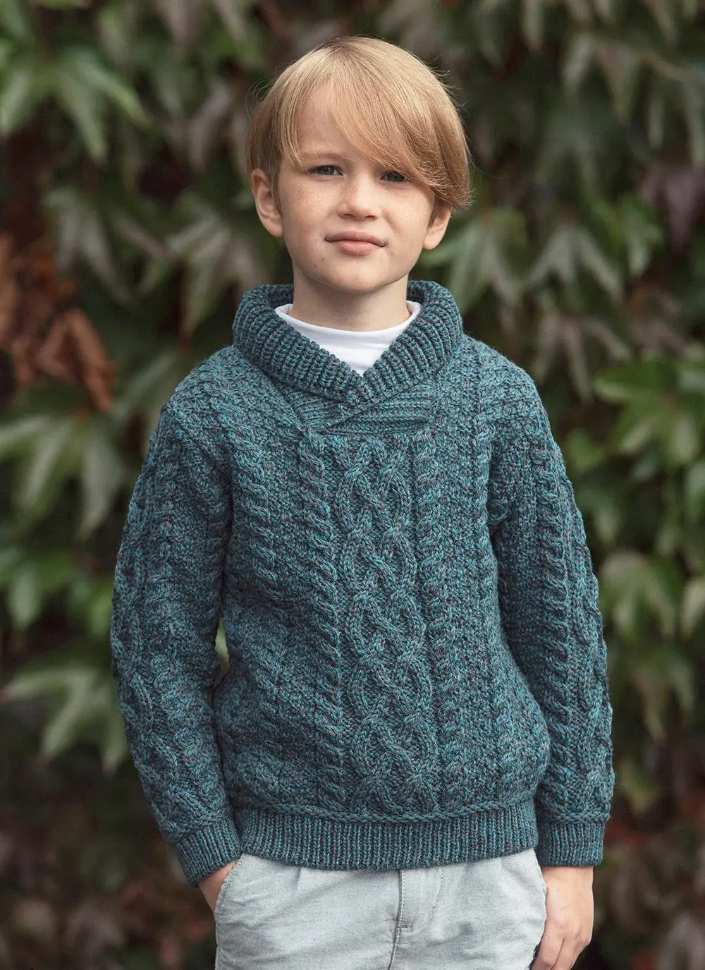 Boys Shawl Collar Aran Sweater