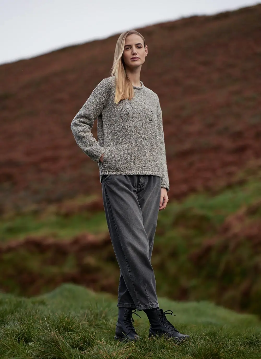 Fisherman Donegal Fleck Roll Neck Pocket Sweater