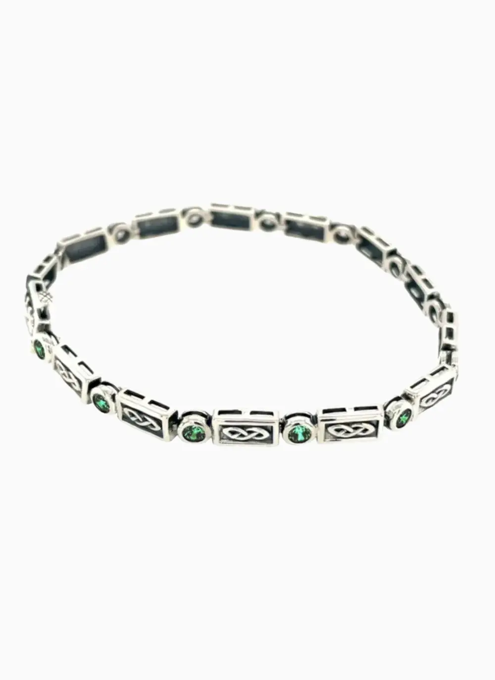 Sterling Silver Celtic Bracelet with Green Cubic Zirconia