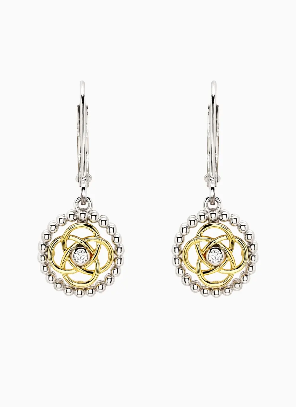 sterling silver Celtic Knot Drop Earrings with sparkling cubic zirconia lab diamonds 