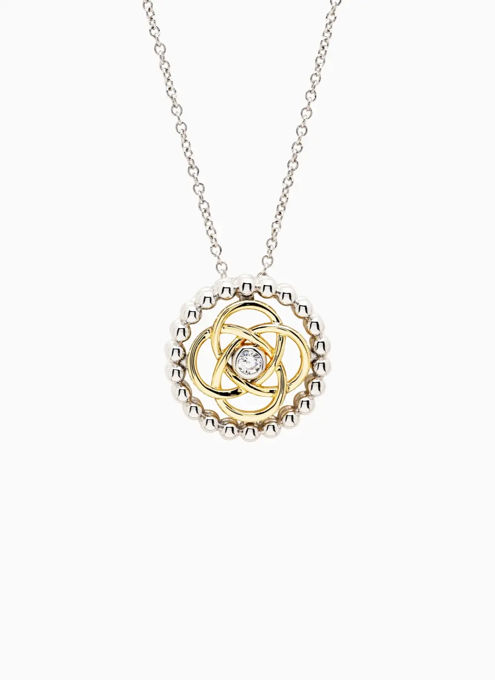 Sterling Silver Gold Accent Celtic Knot Pendant with Sparkling Cubic Zirconia Lab Diamonds 