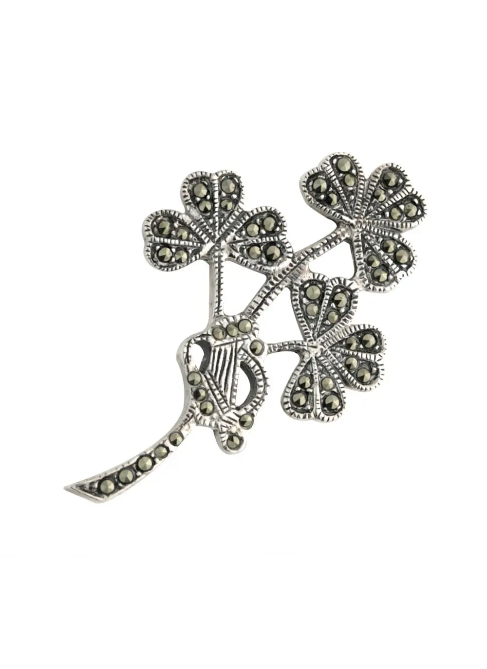 Sterling Silver Marcasite Shamrock Spray Brooch