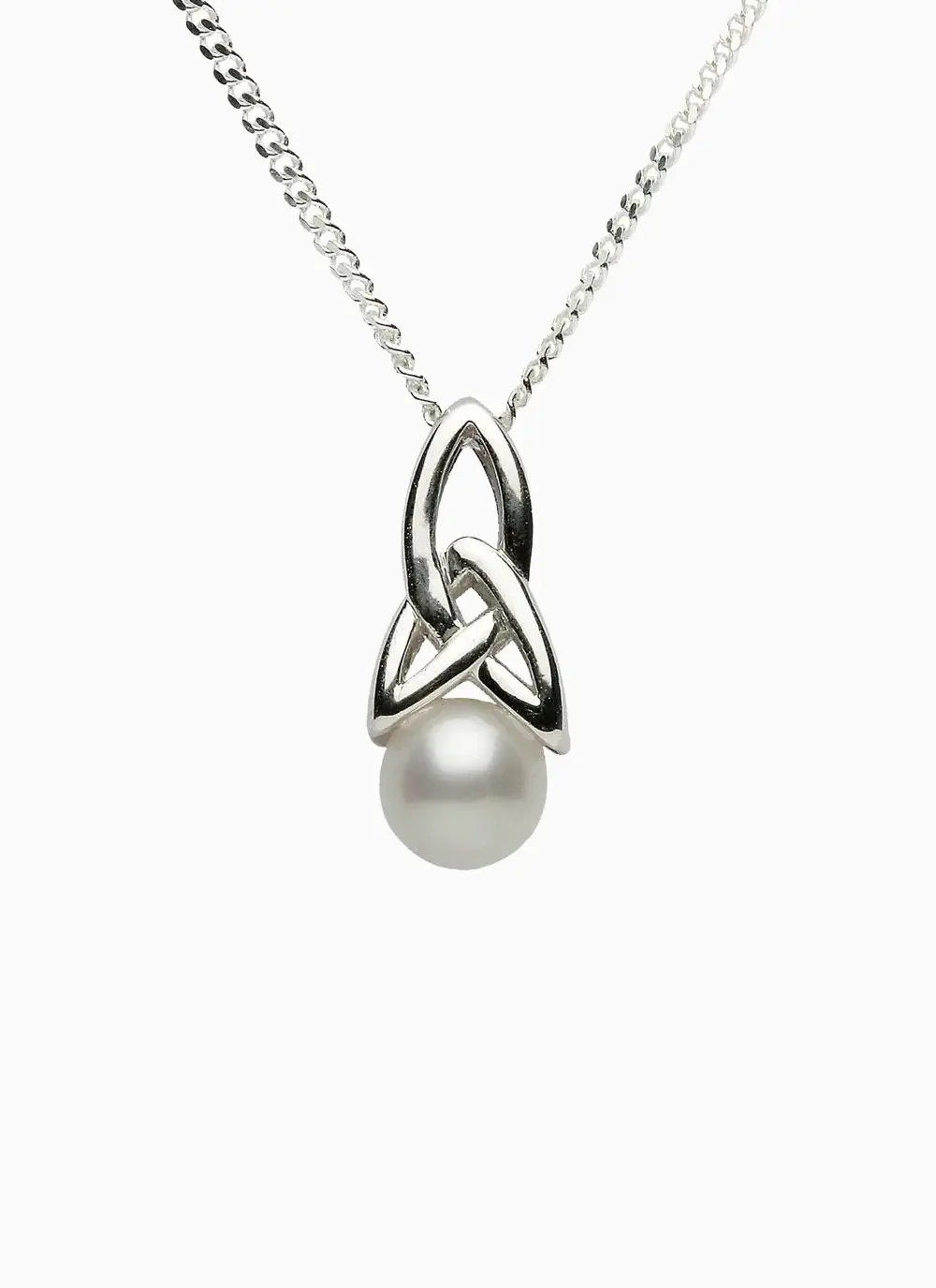 Grey background cutout shot of Sterling Silver Trinity Pearl Pendant