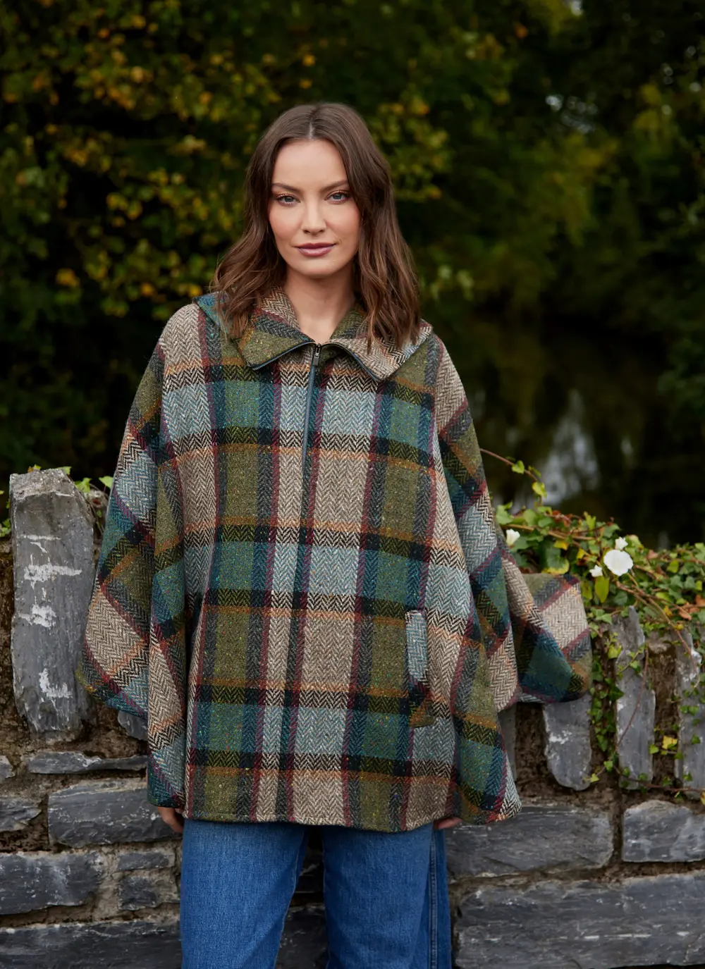 Irish Tweed Check Poncho