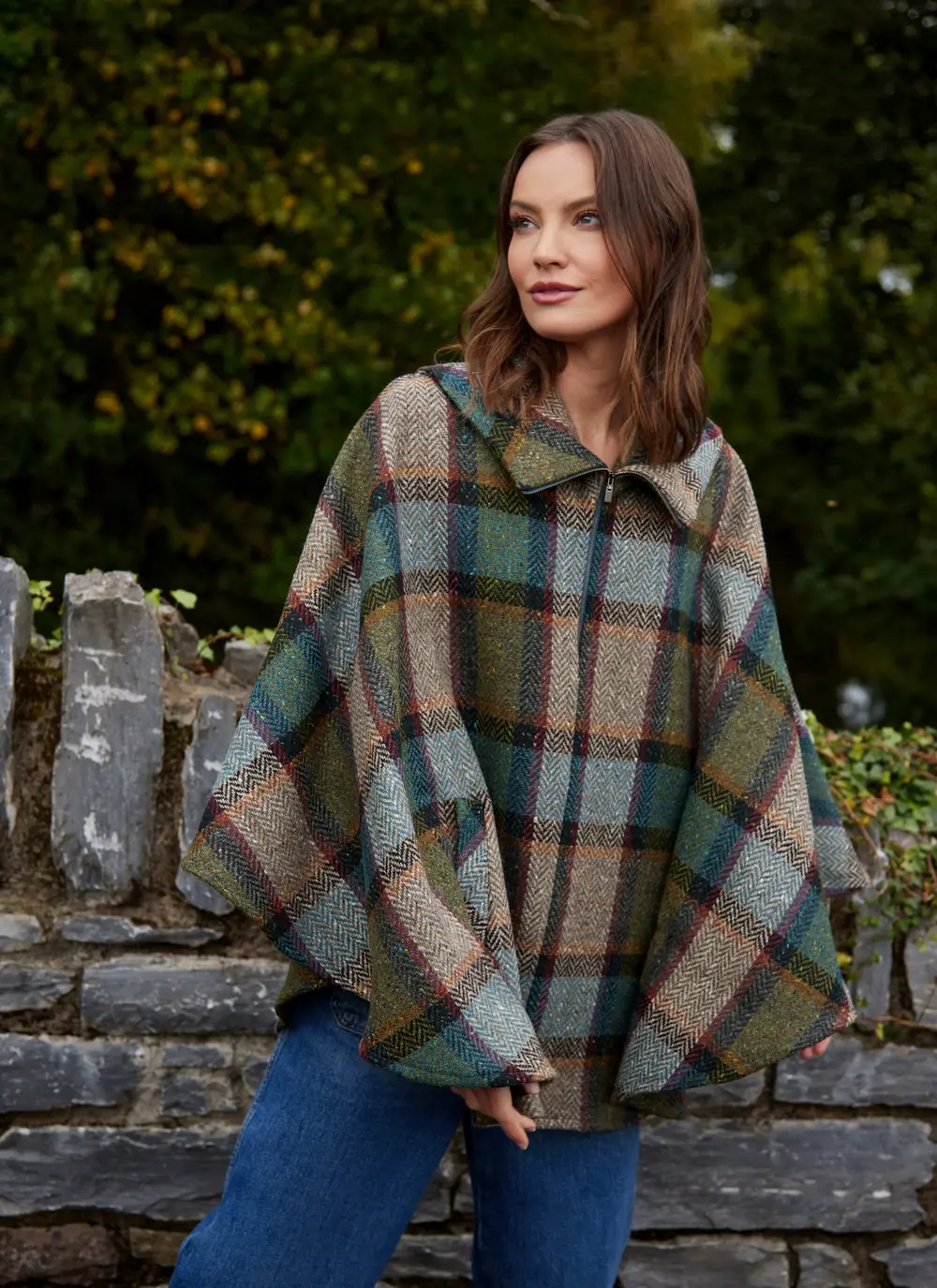 Irish Tweed Check Poncho
