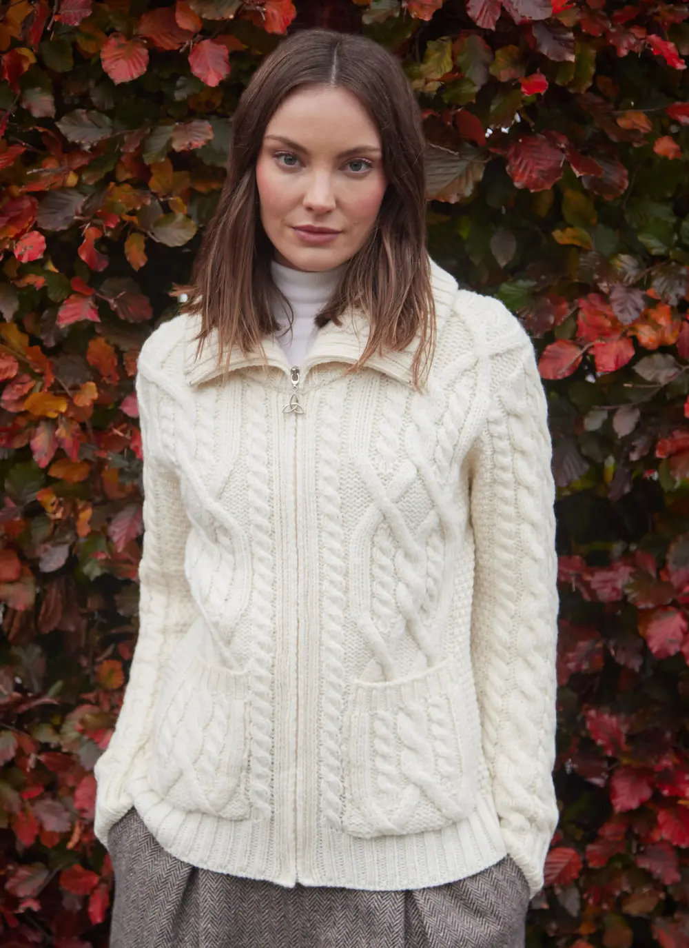 Ella Double Collar Aran Zip Cardigan