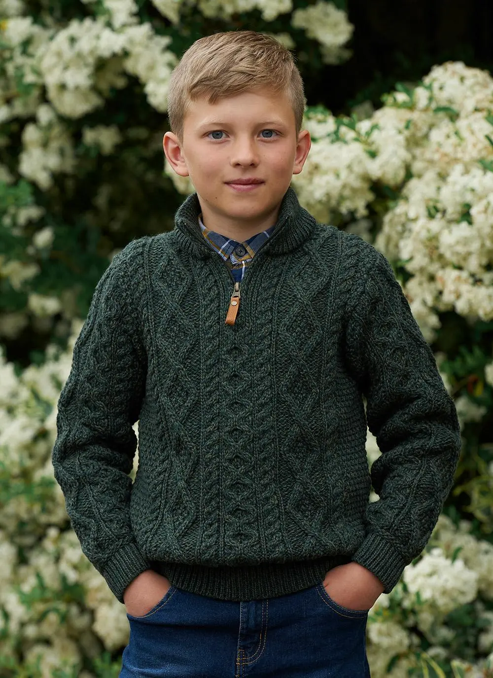 Boys Half Zip Aran Sweater