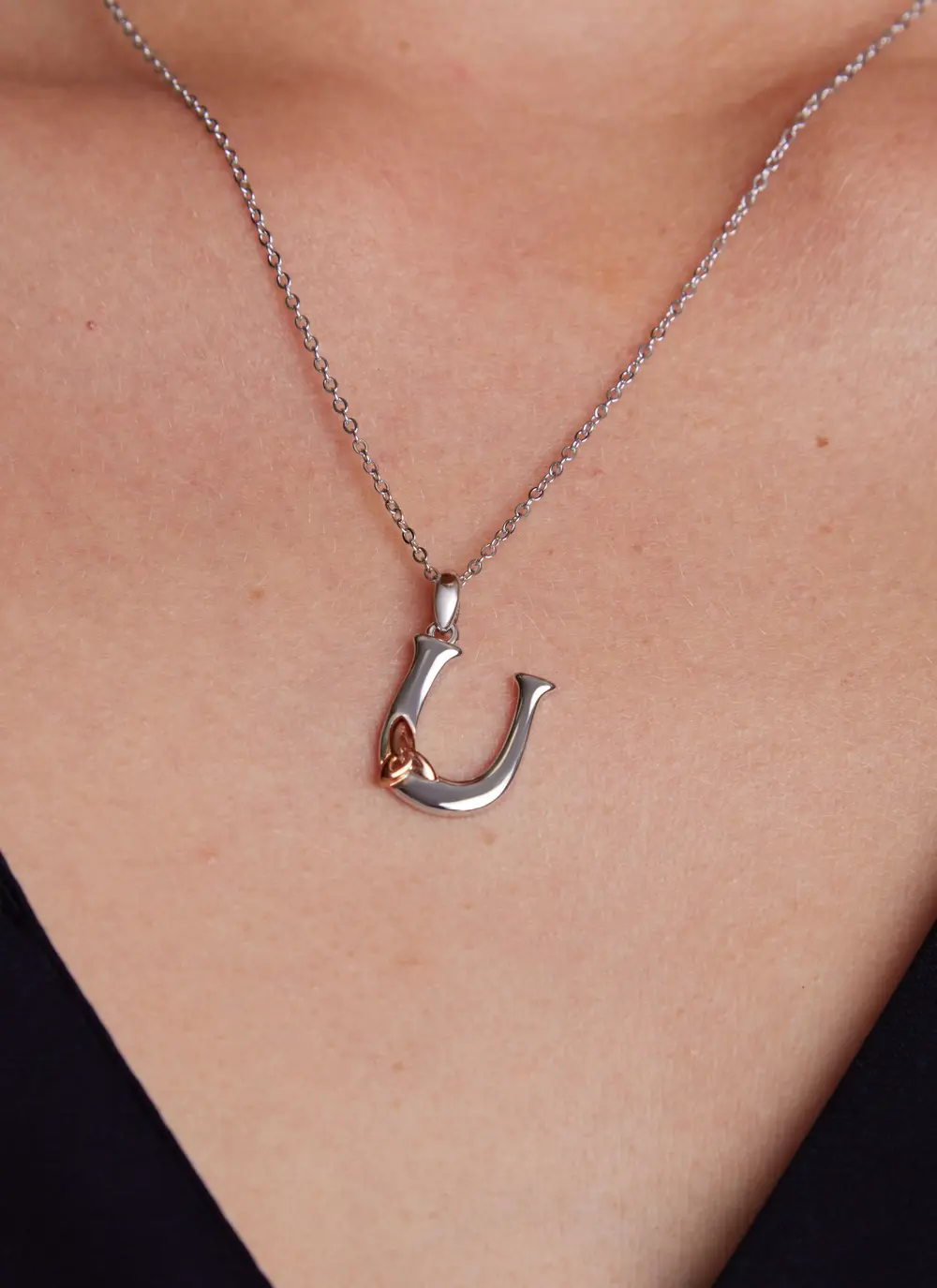 Sterling Silver Trinity Knot Initial Pendant - U