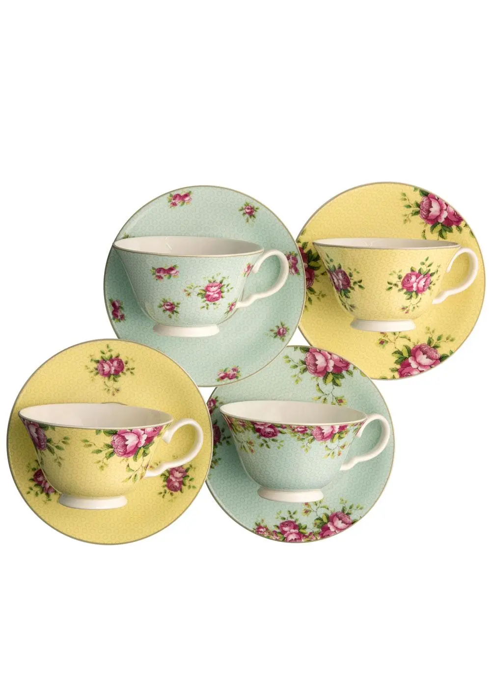 Archive Rose Teacup & Saucer Set of 4