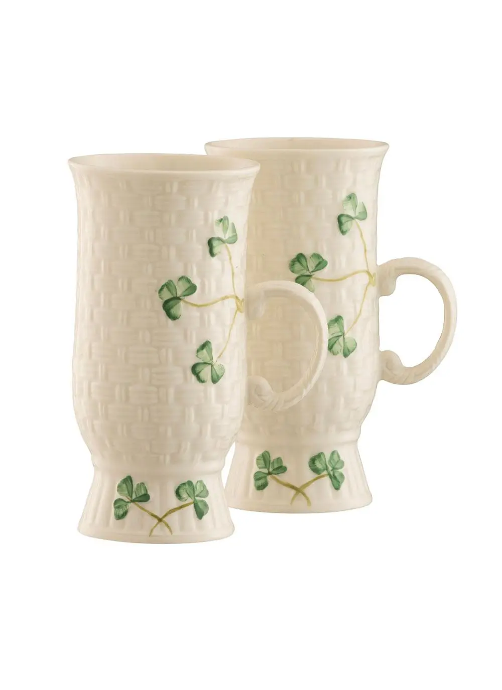 Belleek Shamrock Irish Coffee Mugs Pair