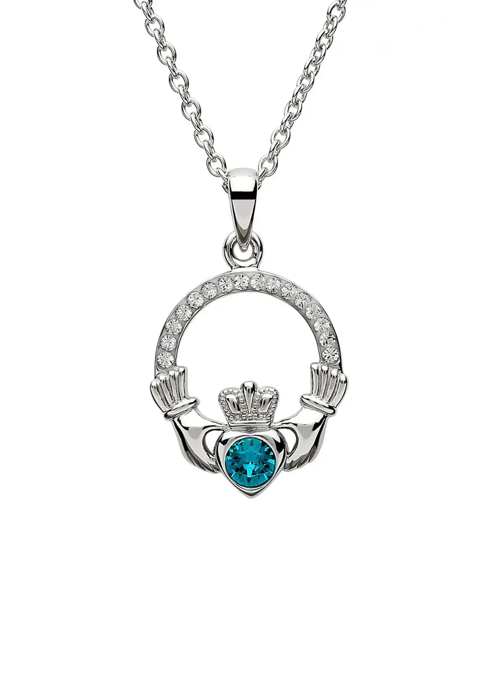 Claddagh Birthstone Pendant With Swarovski Crystals - December
