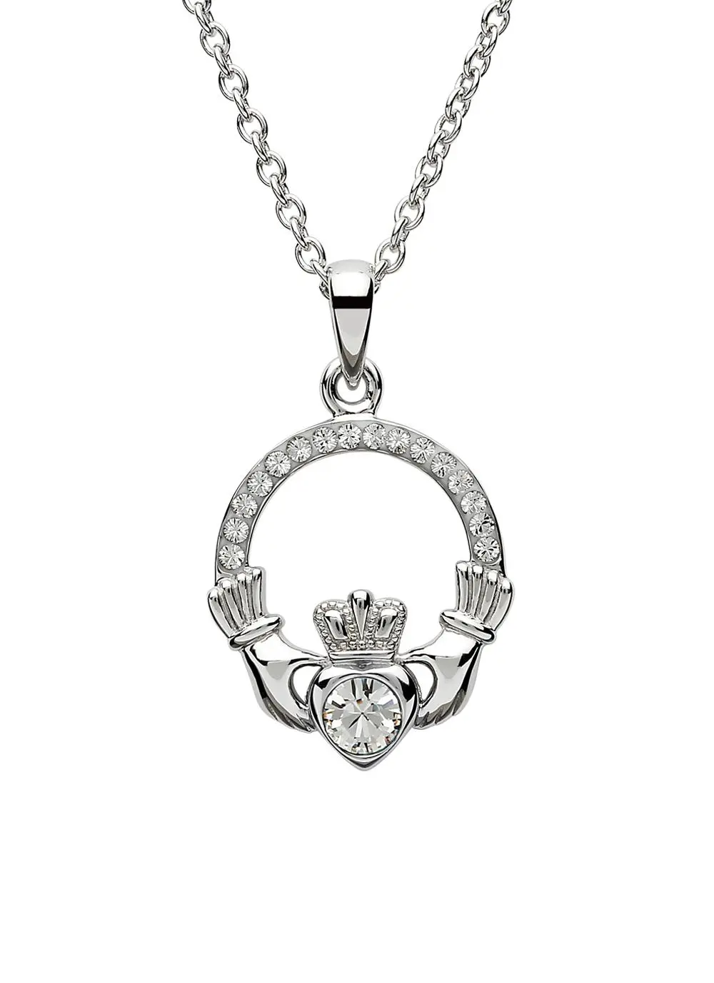 Claddagh Birthstone Pendant With Swarovski Crystals - April