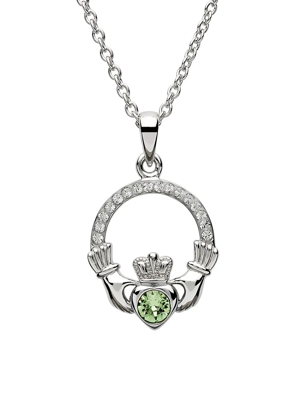Claddagh Birthstone Pendant With Swarovski Crystals - August