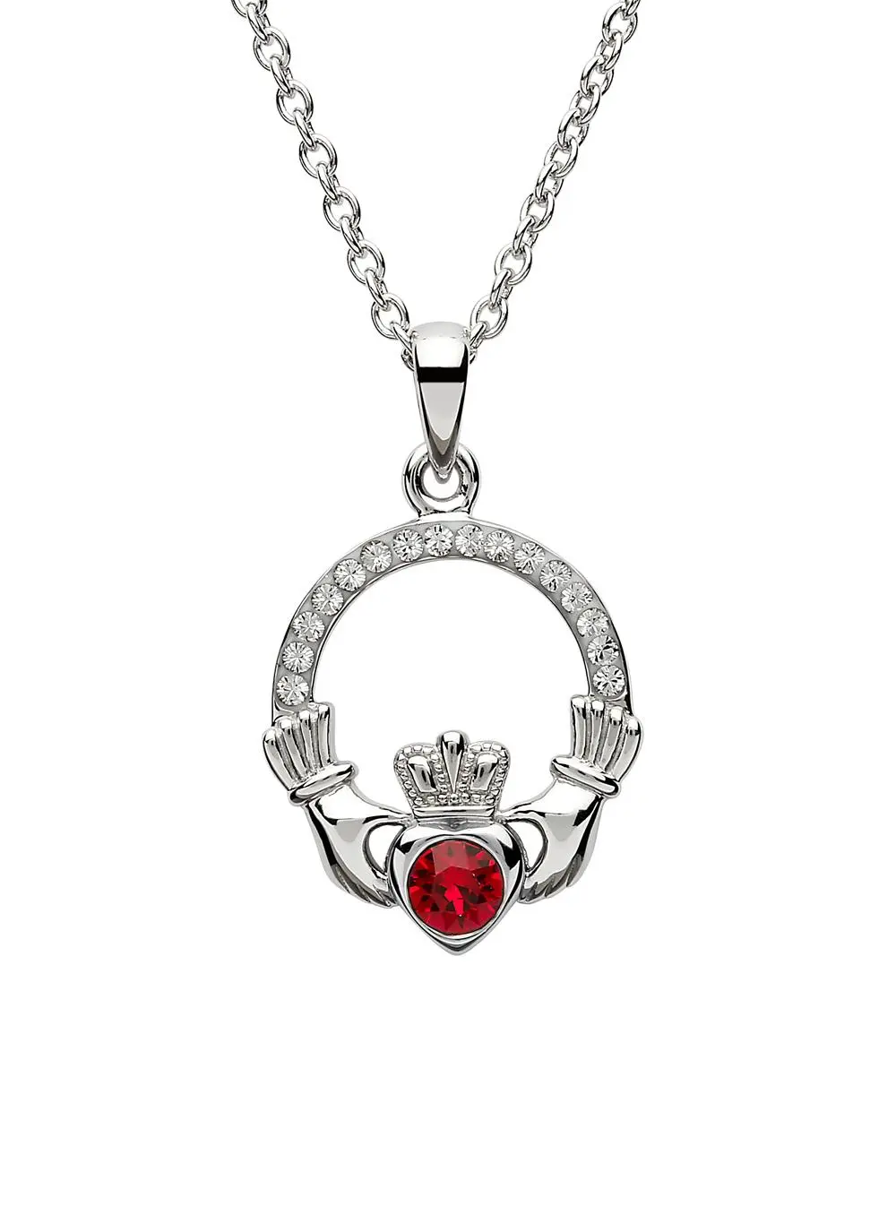 Claddagh Ruby Birthstone Pendant With Swarovski Crystals - July