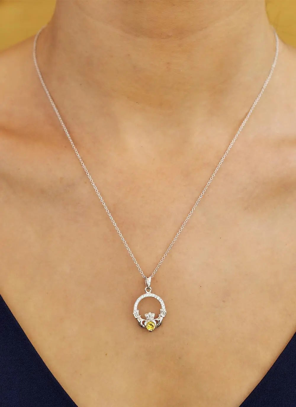 Claddagh Birthstone Pendant With Swarovski Crystals - November
