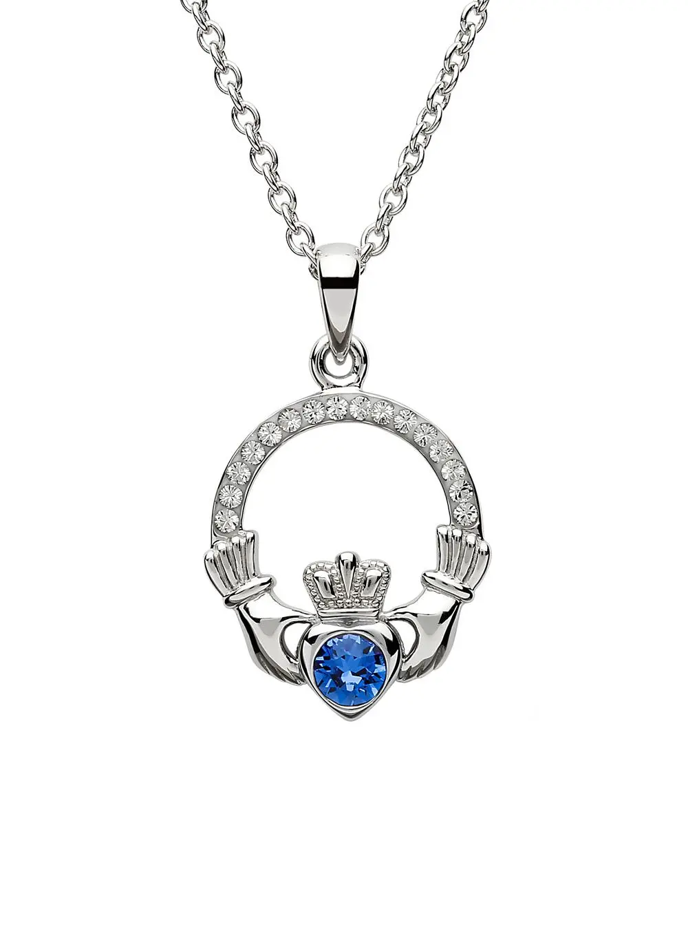 Claddagh Birthstone Pendant With Swarovski Crystals - September