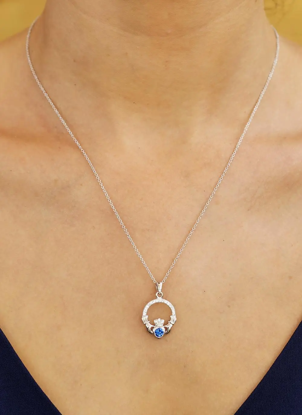 Claddagh Birthstone Pendant With Swarovski Crystals - September