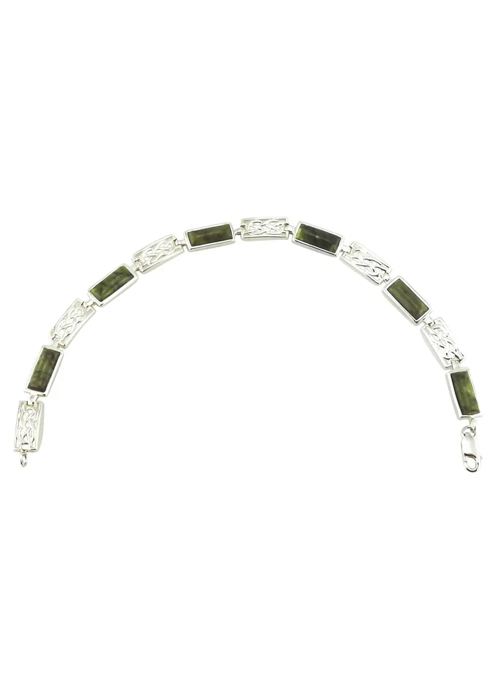 White background cut out shot of Sterling Silver Connemara Marble Celtic Link Bracelet