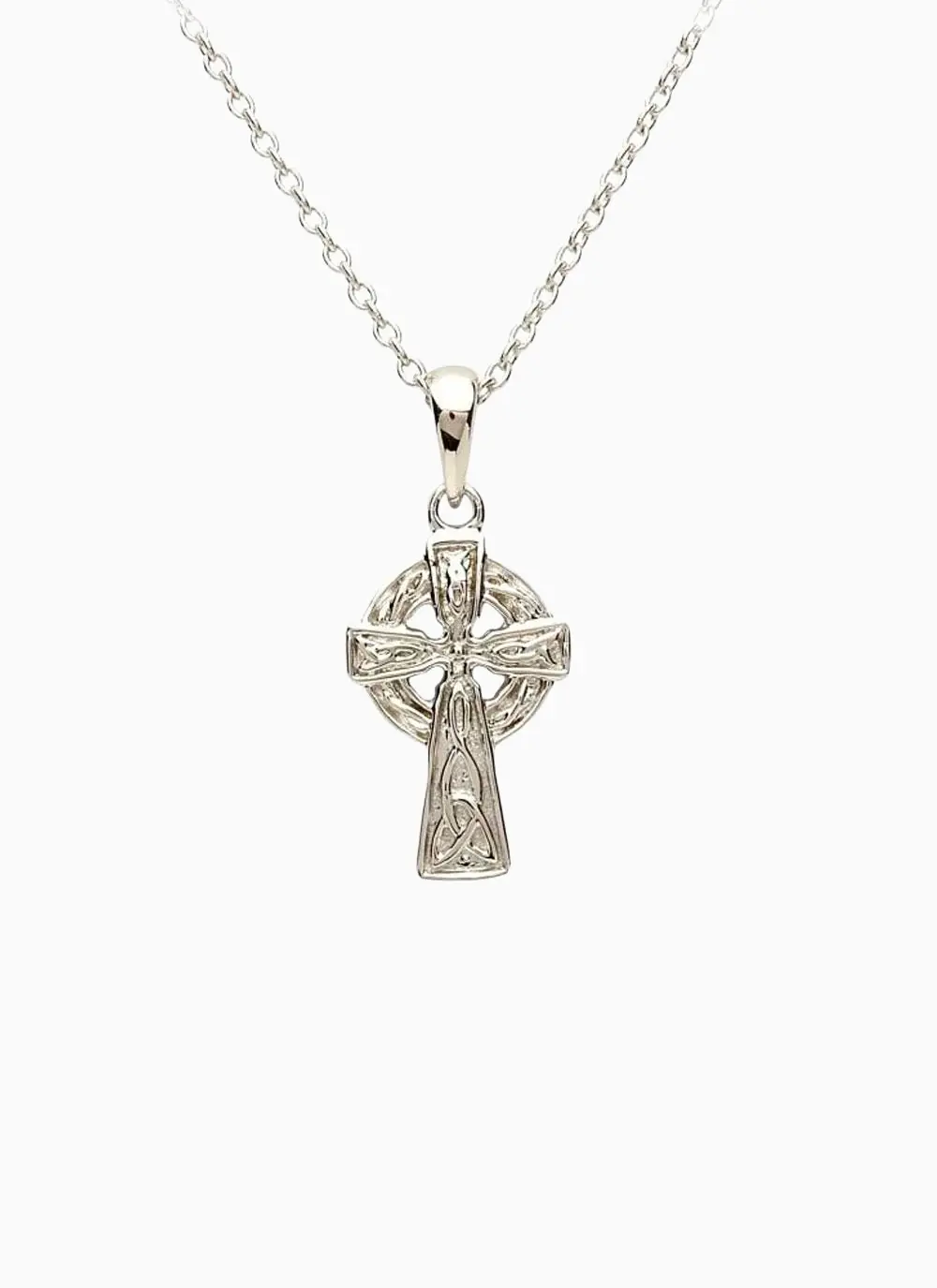 Grey Background Cut Out Dainty Sterling Silver Celtic Cross For Women