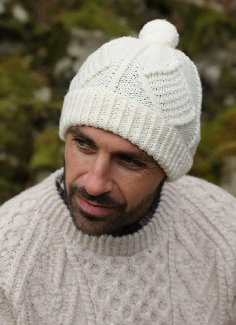 Unisex Hand-Knit Aran Pom Pom Beanie