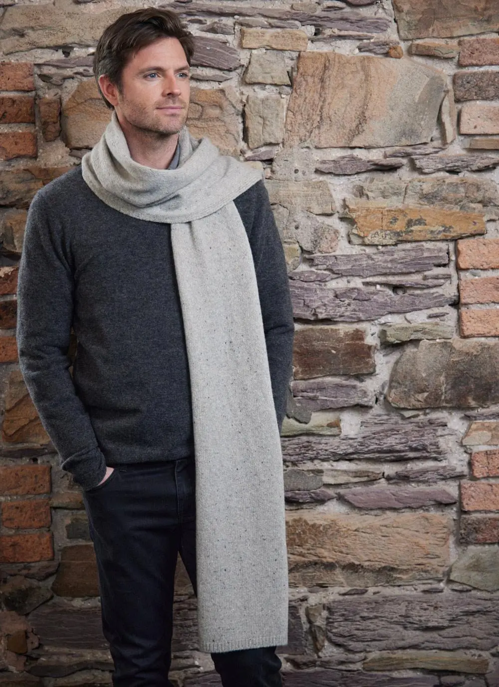 Wool Cashmere Long Tweed Scarf