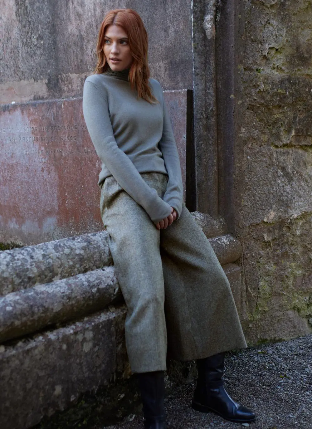 Herringbone Tweed Culottes in Brown/Grey