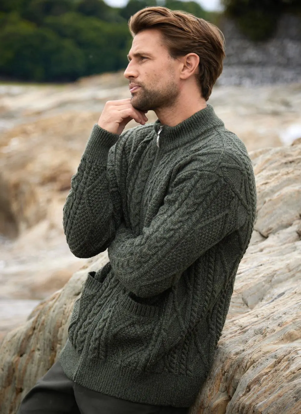 Denis Full Zip Aran Sweater