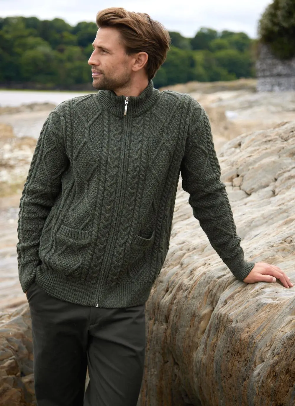 Denis Full Zip Aran Sweater