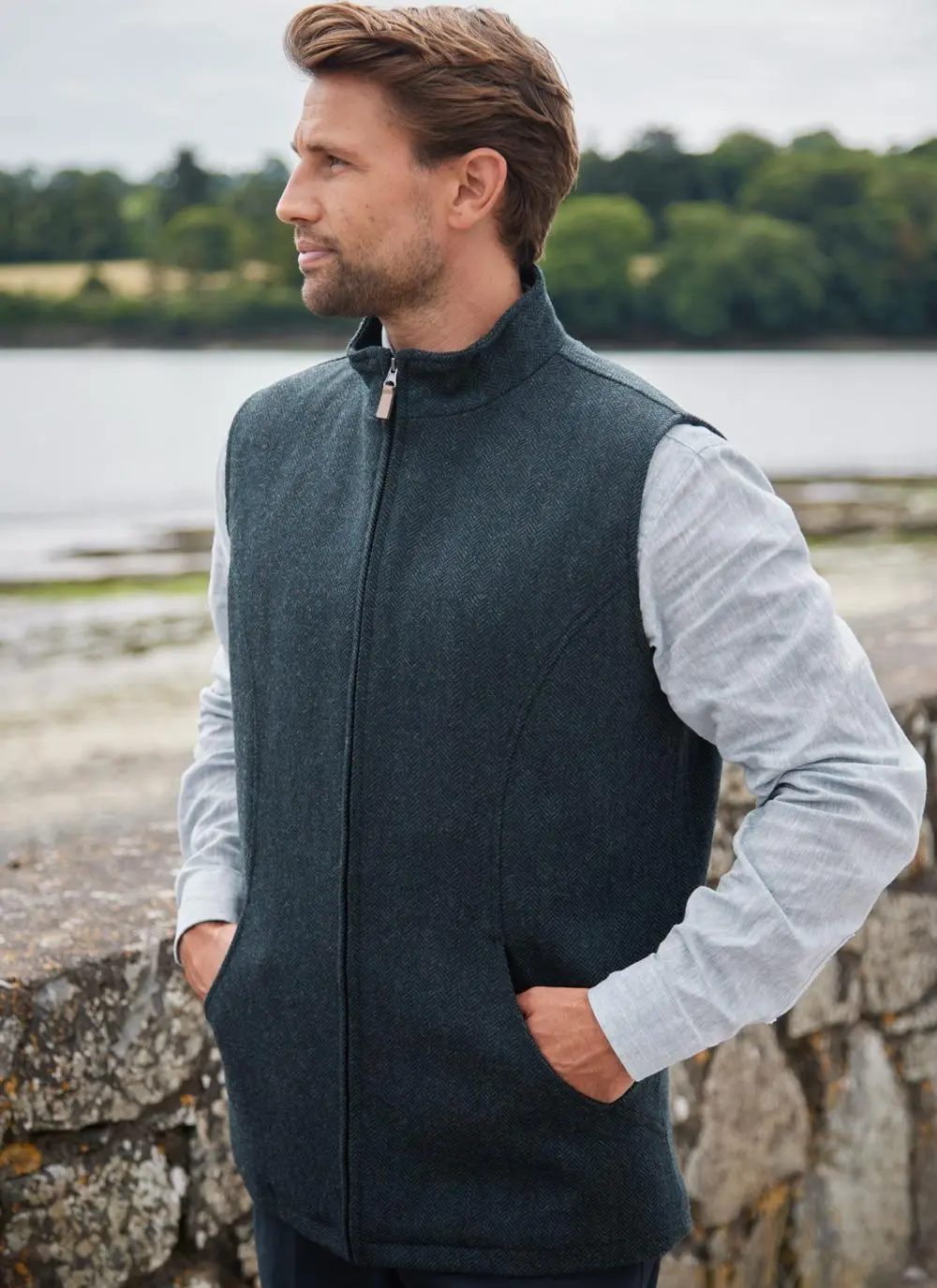 James Full Zip Tweed Gilet