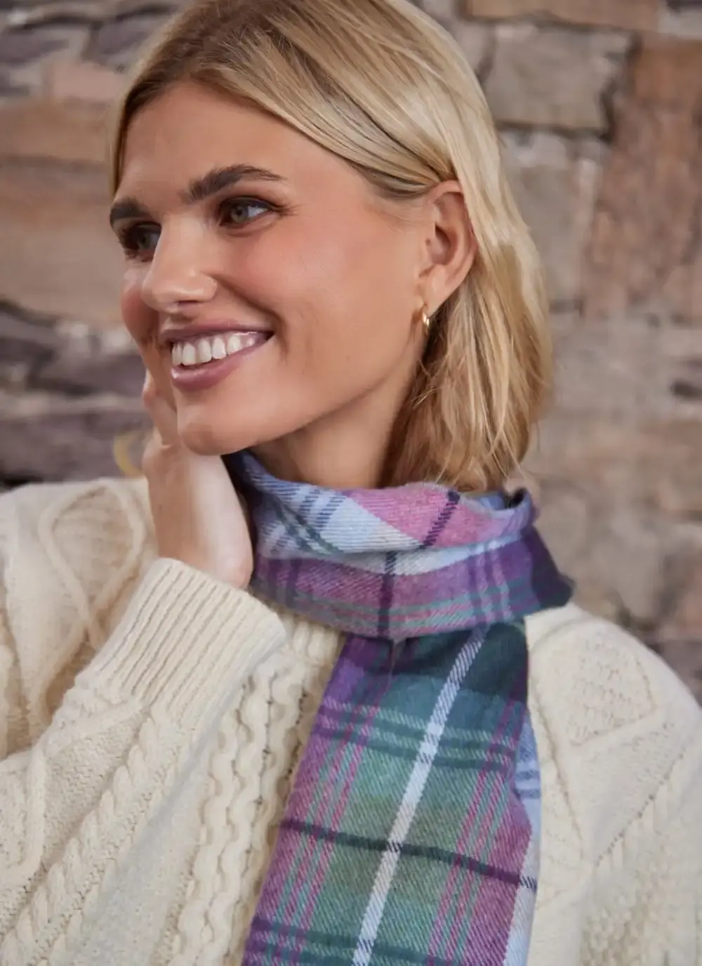 Extra Fine Merino Wool Fringed Check Scarf 