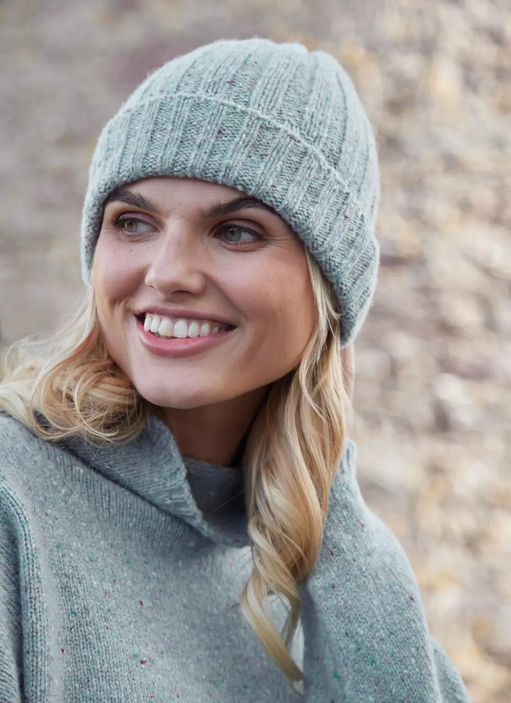 Wool Cashmere Tweed Ribbed Beanie