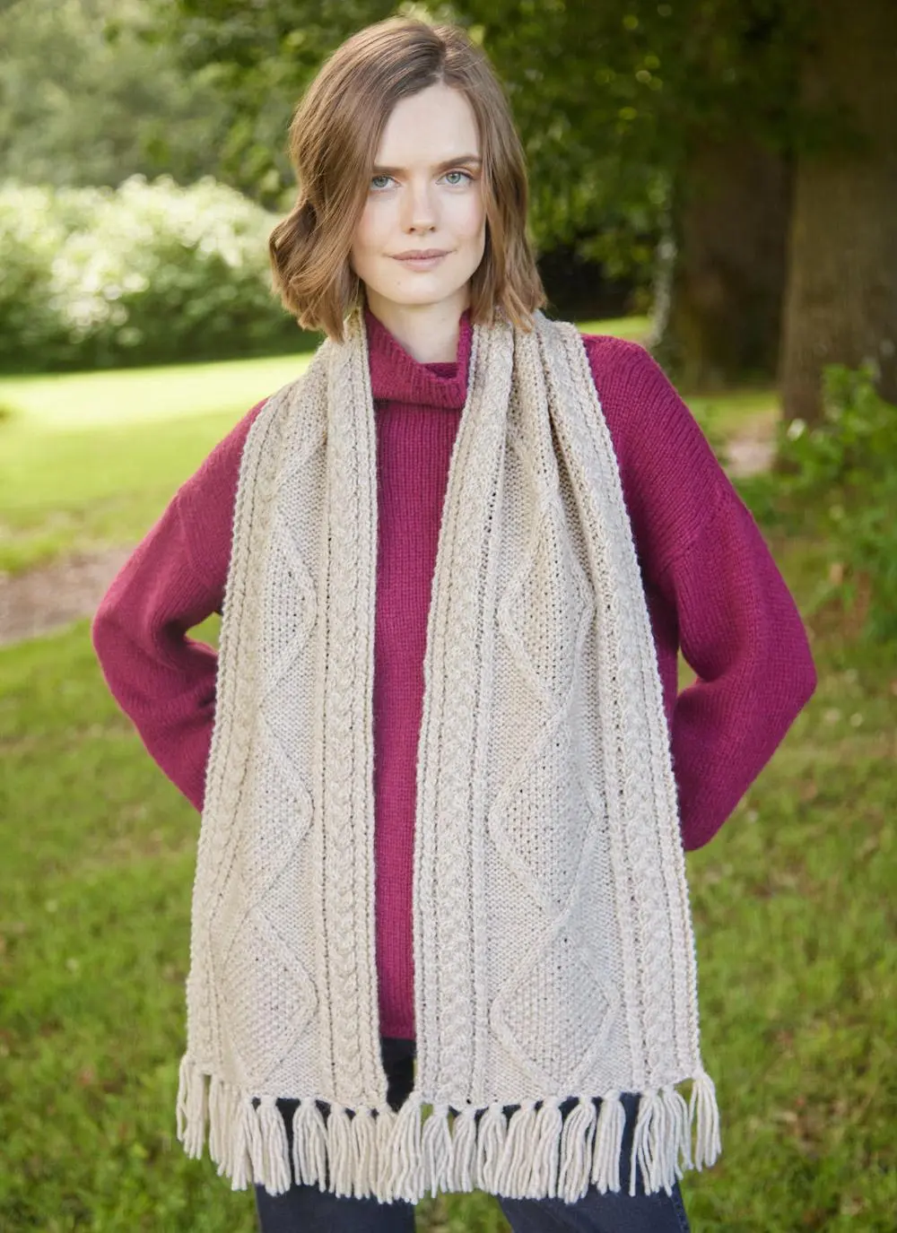Hand-Knit Aran Scarf