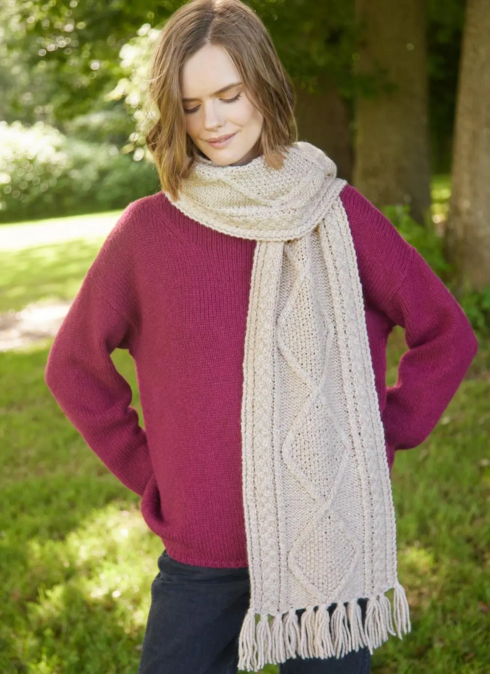 Hand-Knit Aran Scarf