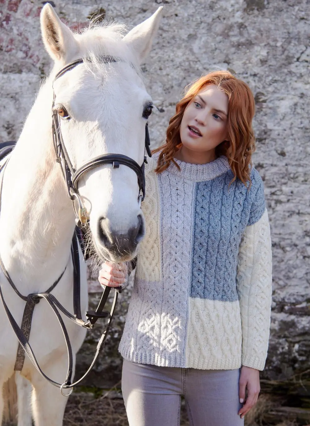 Three Color Patchwork Aran Sweater 