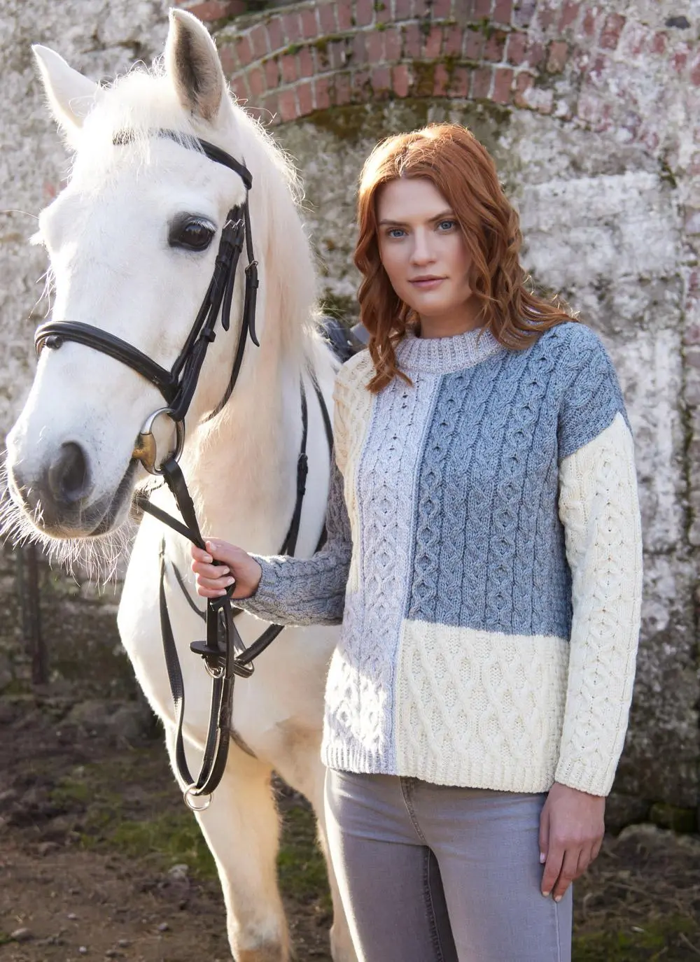 Three Color Patchwork Aran Sweater 