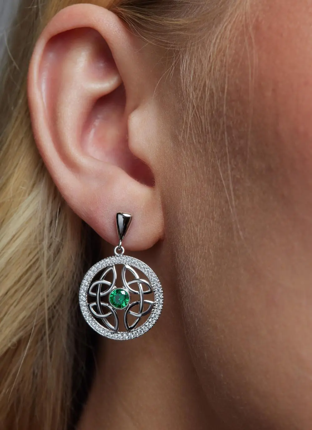Sterling Silver Round Drop Earrings with Cubic Zirconia
