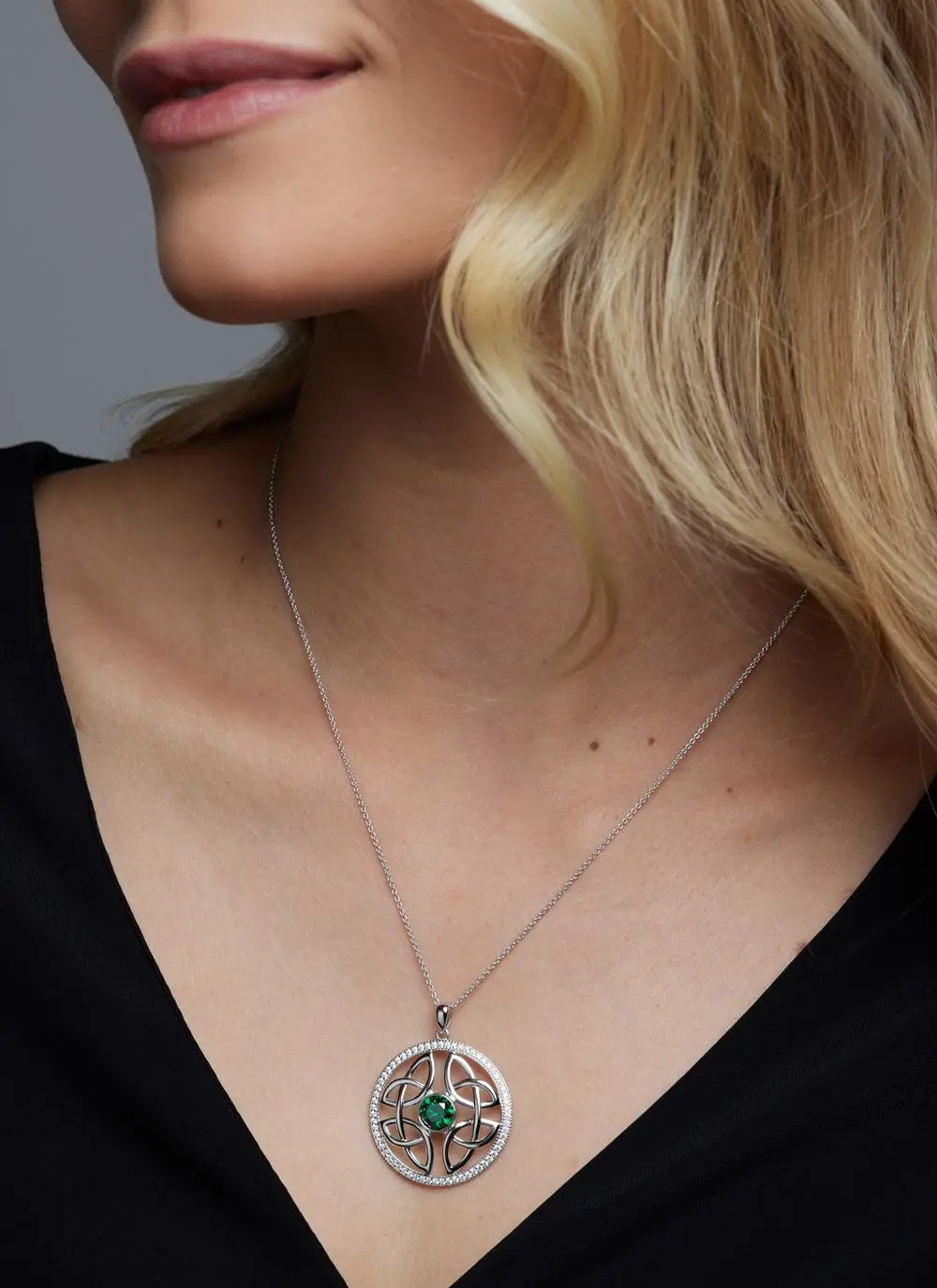 Sterling Silver Round Pendant with Cubic Zirconia