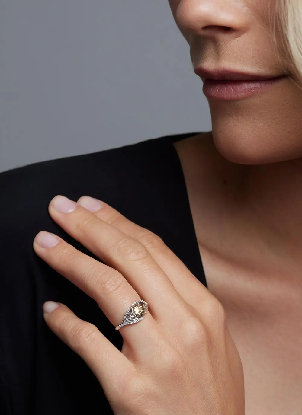 Sterling Silver & 18ct Gold Bead Solstice Twisted Ring