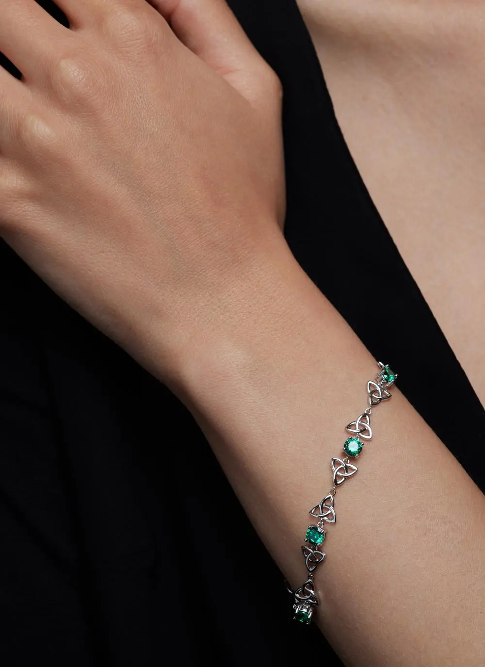Sterling Silver Trinity Knot Bracelet with Green Cubic Zirconia