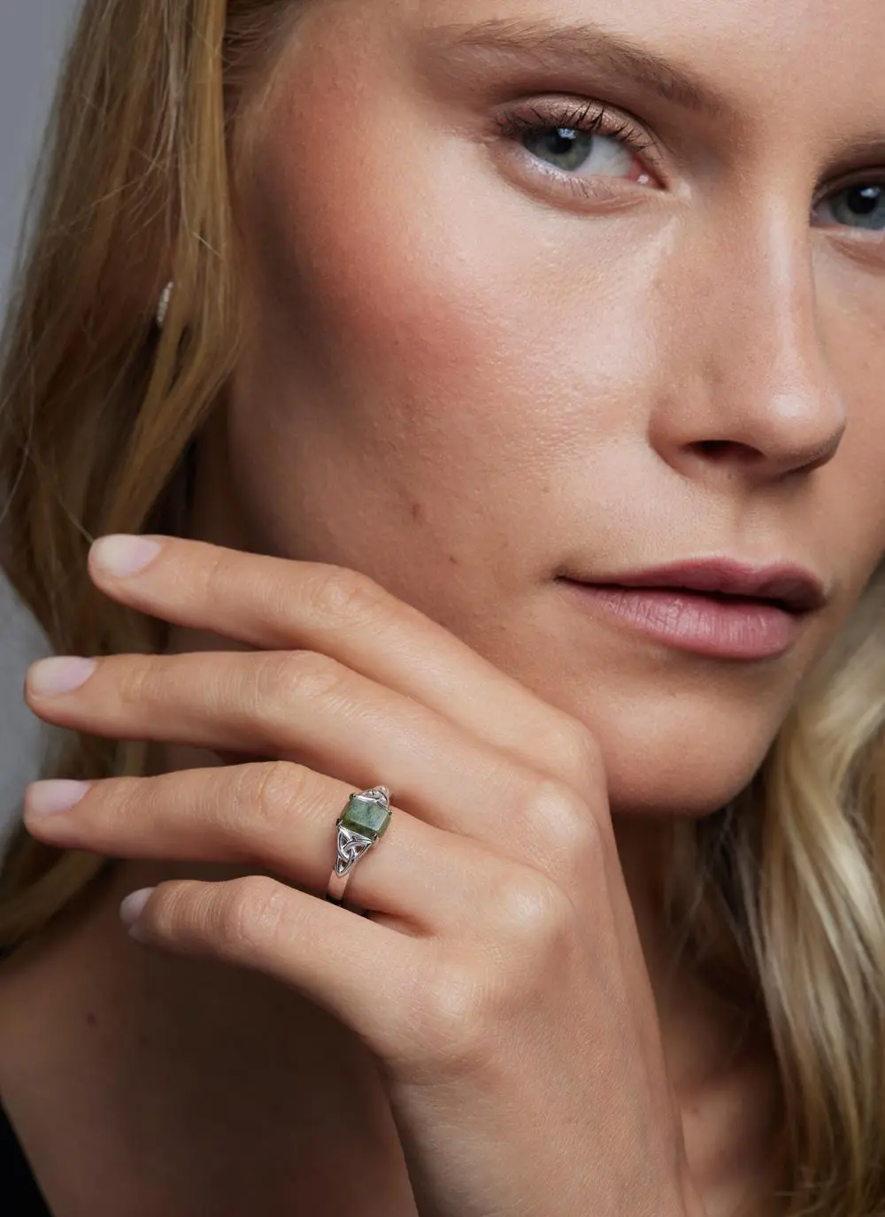 Sterling Silver Connemara Marble Trinity Knot Ring