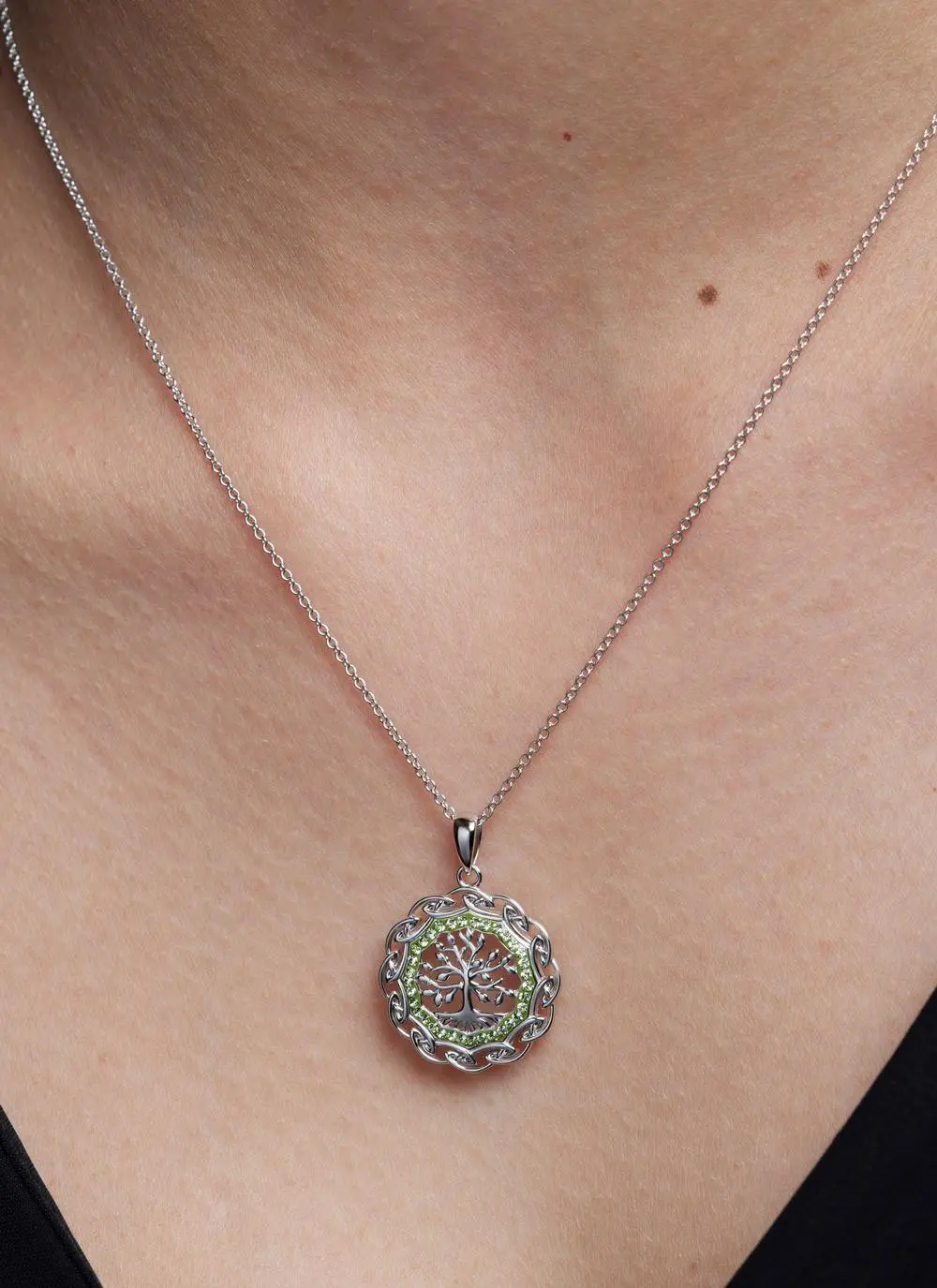Celtic Silver Tree Of Life Pendant Embellished With Swarovski Crystal