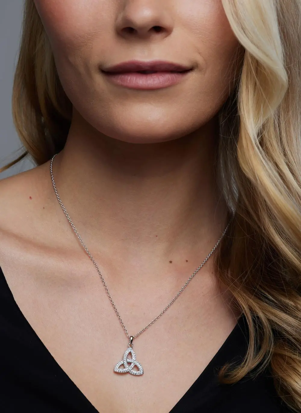 Sterling Silver Trinity Knot Pendant Embellished with Swarovski Crystals