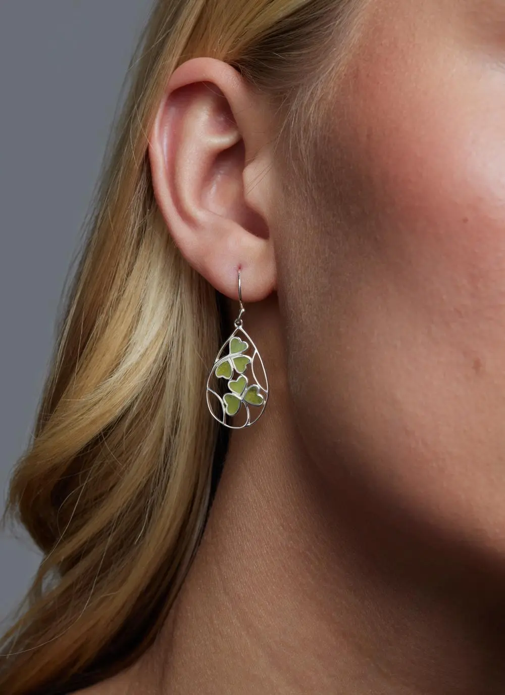 Sterling Silver Connemara Marble Shamrock Earrings