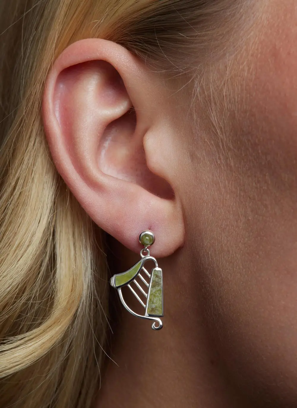 Sterling Silver Connemara Marble Harp Earrings 