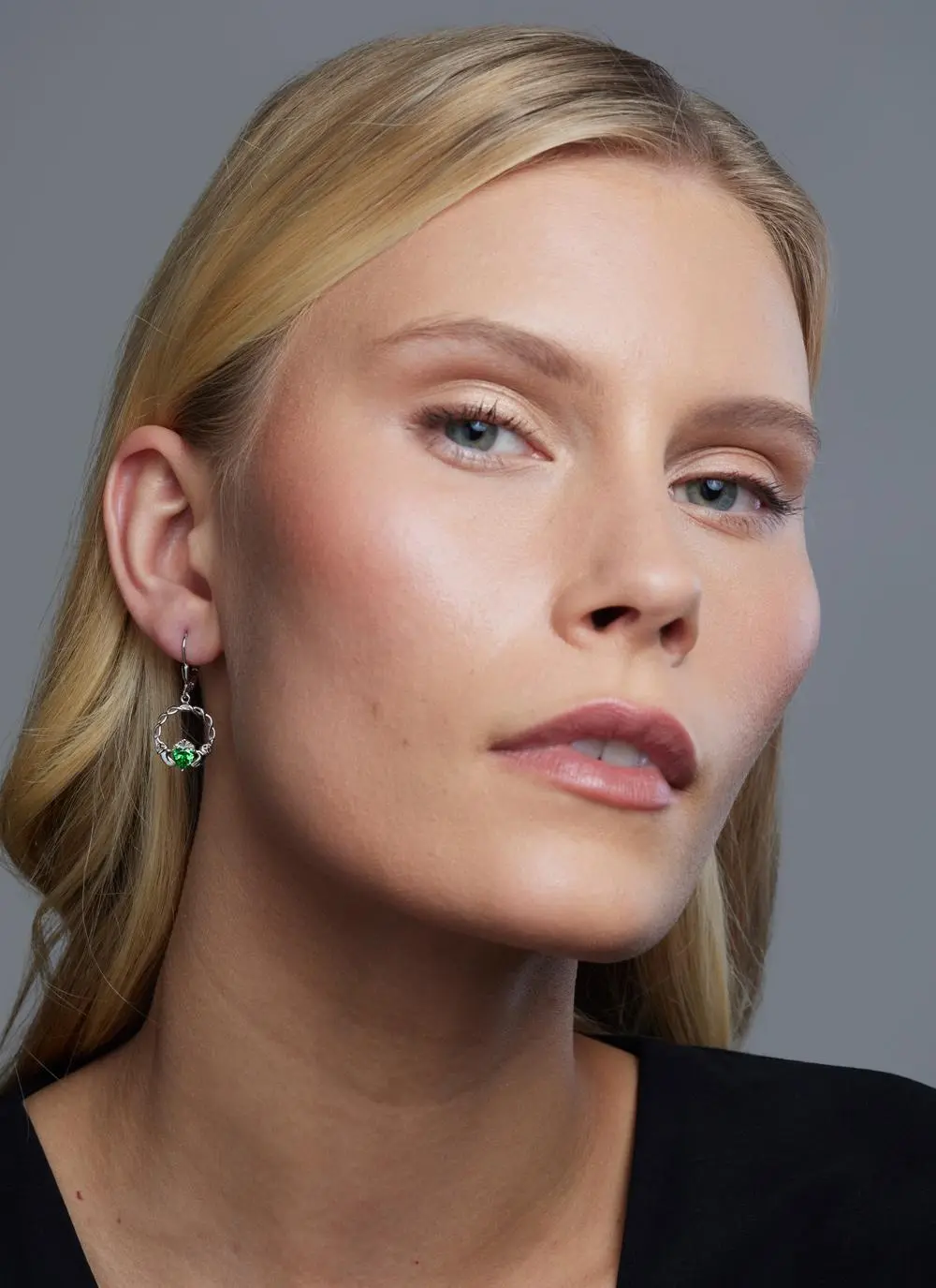 Sterling Silver Green Stone Claddagh Drop Earrings