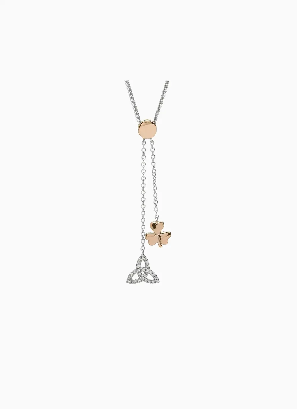 Shamrock and trinity knot two tone sterling silver rose gold plating necklace pendant
