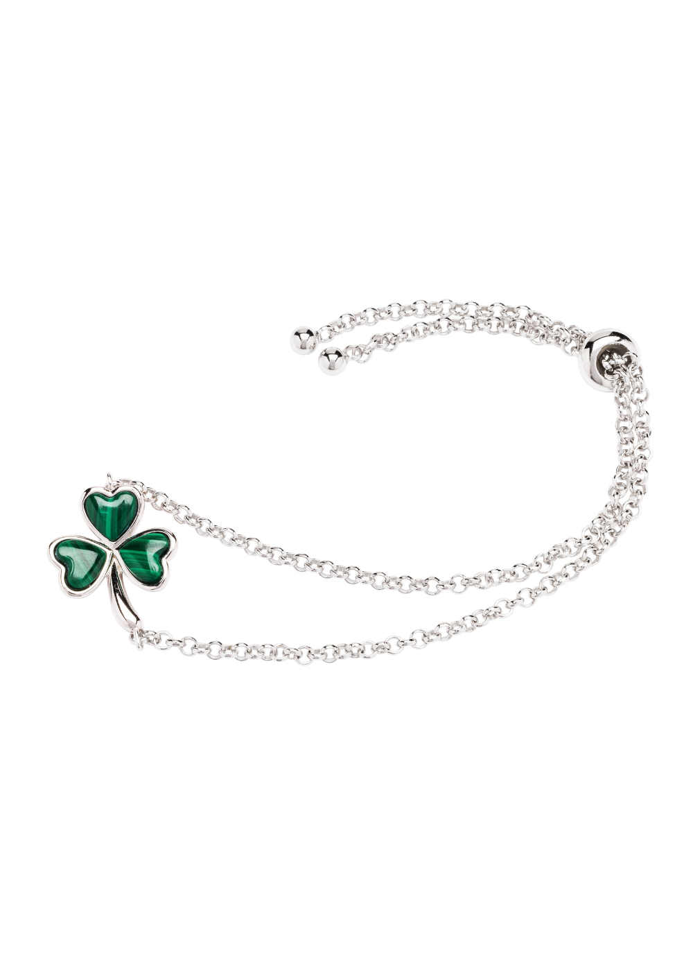 Sterling Silver Shamrock Malachite Bracelet