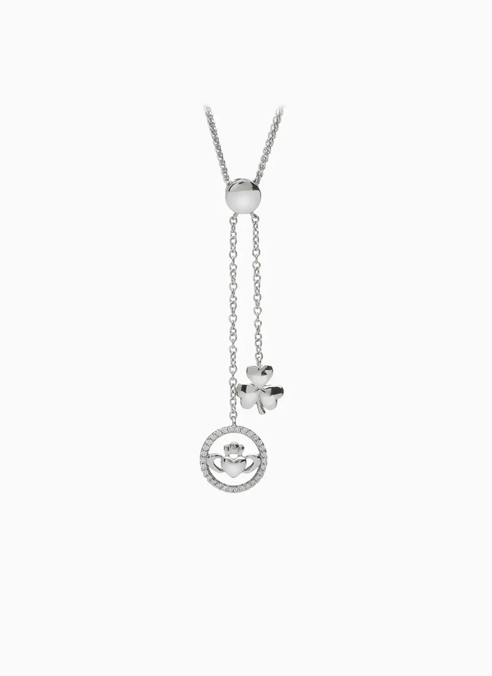 Shamrock & Claddagh Two-Drop Silver Pendant