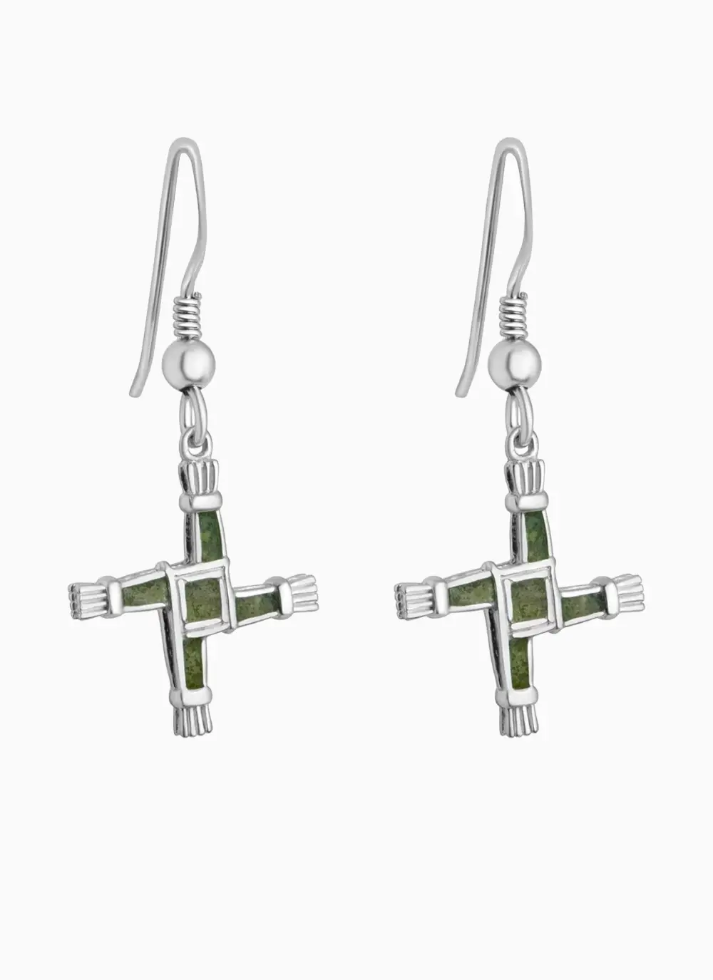 St Bridget's Cross Silver Connemara Marble Drop Earrings