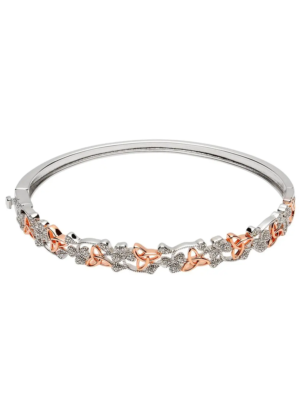Sterling Silver & Rose Gold Plated Trinity Shamrock Bangle